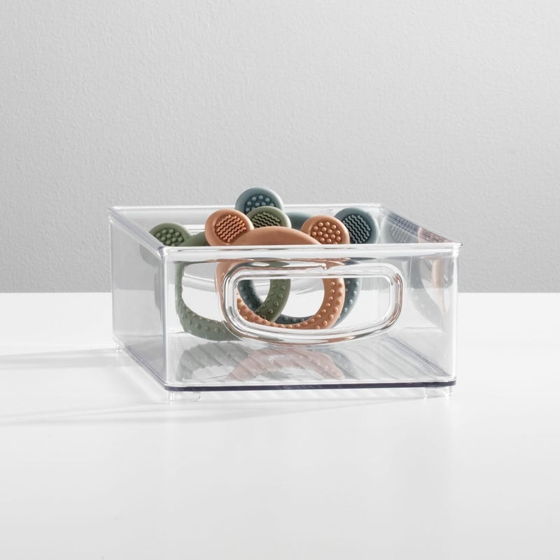 m-design Small Plastic Baby Nursery and Food Organizer -Storage Holder Bin with Handles for Closet, Cupboard, Cabinet, Drawers, Shelves - Holds Canned Food, Bottles, Formula - Ligne Collection, Clear - Image 2