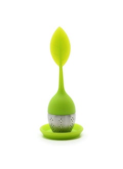LuckyStone Ball Silicone Tea Infuser Strainer with Drip Tray Handle Steel Ball Silicone Leaf Lid  - Image 1