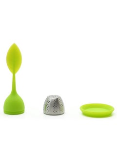 LuckyStone Ball Silicone Tea Infuser Strainer with Drip Tray Handle Steel Ball Silicone Leaf Lid  - Image 2