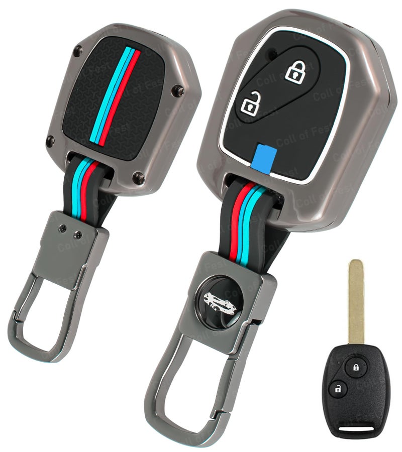 Coll of Fest Metal Silicon Key Cover Compatible with Honda Civic, Jazz, City, Brio, Amaze, WR-V, CR-V (2006-2015) 2 Button Full Metal Protections Special Feature Visible in Low-Light Condition - Image 1