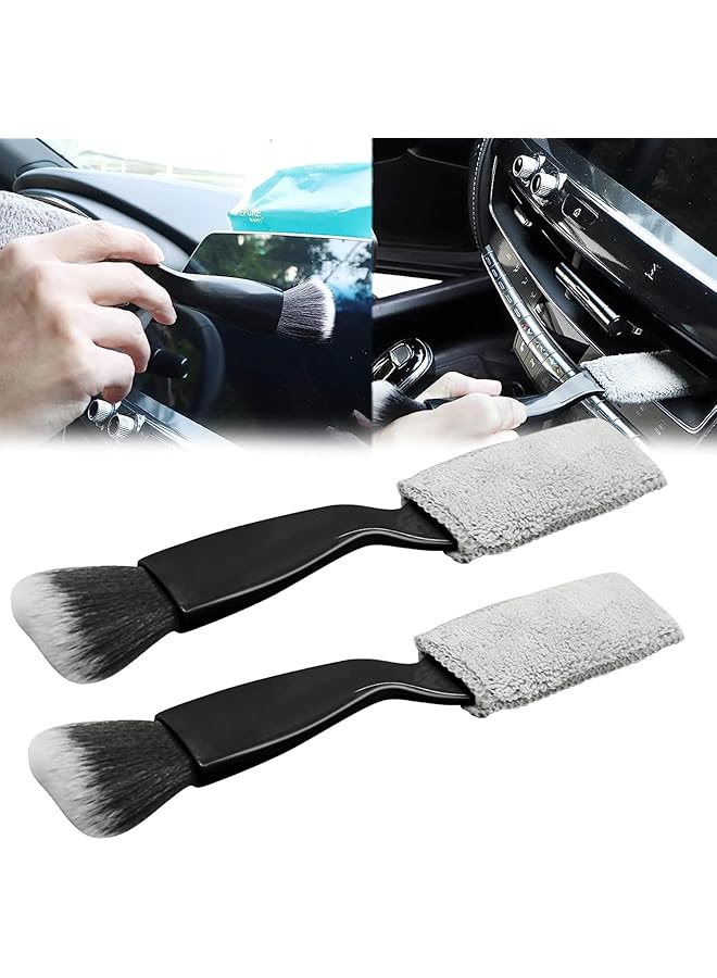 Goodern 2 Pcs Double Head Brush For Car Cleaning,Interior Car Cleaner 2 In 1 Car Duster Car Cleaning Brush,Portable Auto Detailing Tools Car Dust Brush For Cleaning Screen Air Vent Dashboard-Black - Image 1