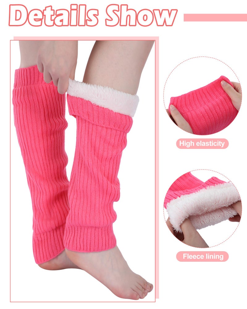 Chuarry 3 Pairs Winter Fleece Lined Leg Warmer for Women Skating Leg Warmer Long Boot Socks for Women Skating Every Day Wear (Vertical Stripes, Rose Red,Pink, White) - Image 4