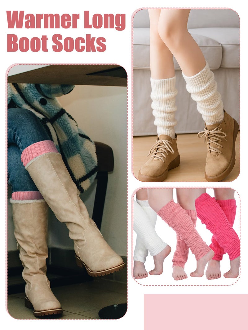 Chuarry 3 Pairs Winter Fleece Lined Leg Warmer for Women Skating Leg Warmer Long Boot Socks for Women Skating Every Day Wear (Vertical Stripes, Rose Red,Pink, White) - Image 5