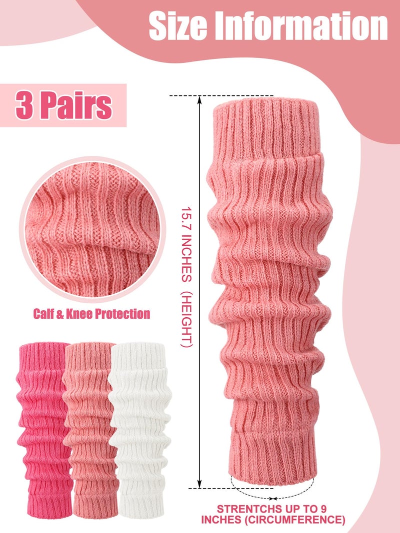 Chuarry 3 Pairs Winter Fleece Lined Leg Warmer for Women Skating Leg Warmer Long Boot Socks for Women Skating Every Day Wear (Vertical Stripes, Rose Red,Pink, White) - Image 3