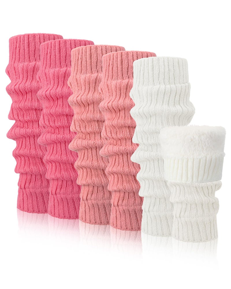 Chuarry 3 Pairs Winter Fleece Lined Leg Warmer for Women Skating Leg Warmer Long Boot Socks for Women Skating Every Day Wear (Vertical Stripes, Rose Red,Pink, White) - Image 1