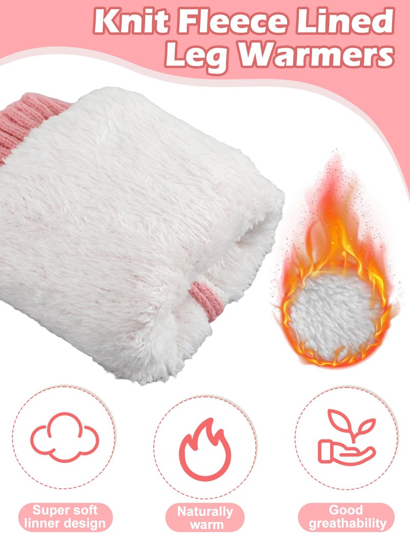 Chuarry 3 Pairs Winter Fleece Lined Leg Warmer for Women Skating Leg Warmer Long Boot Socks for Women Skating Every Day Wear (Vertical Stripes, Rose Red,Pink, White) - Image 2
