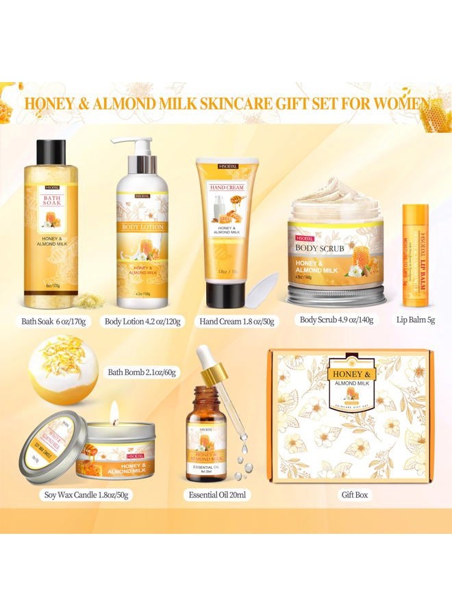 HSOEIXL Gifts for Women, Birthday Gifts for Women, 9 Pc Almond Milk & Honey Bath and Body Gifts Set, Self Care Gifts Spa Gifts Basket, Relaxing Bath Sets for Mom, Girlfriend, Sister, Female Friends, Coworker - Image 2