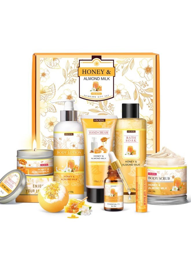 HSOEIXL Gifts for Women, Birthday Gifts for Women, 9 Pc Almond Milk & Honey Bath and Body Gifts Set, Self Care Gifts Spa Gifts Basket, Relaxing Bath Sets for Mom, Girlfriend, Sister, Female Friends, Coworker - Image 1