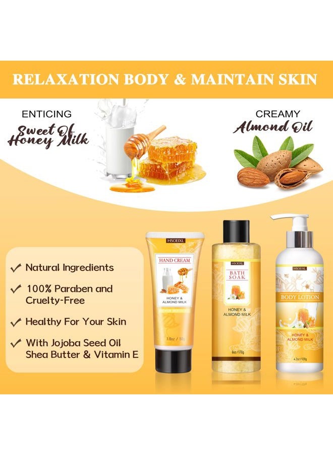 HSOEIXL Gifts for Women, Birthday Gifts for Women, 9 Pc Almond Milk & Honey Bath and Body Gifts Set, Self Care Gifts Spa Gifts Basket, Relaxing Bath Sets for Mom, Girlfriend, Sister, Female Friends, Coworker - Image 5