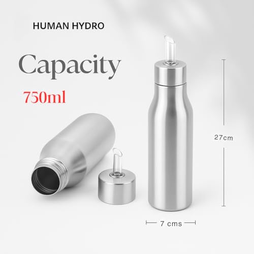 Human Hydro Stainless Steel Oil Dispenser – 750ml | Drip-Free Spout, Leak-Proof Lid | Ideal for Mustard, Olive, Sesame Oils & Ghee | Rust-Free Oil Storage Bottle - Image 2