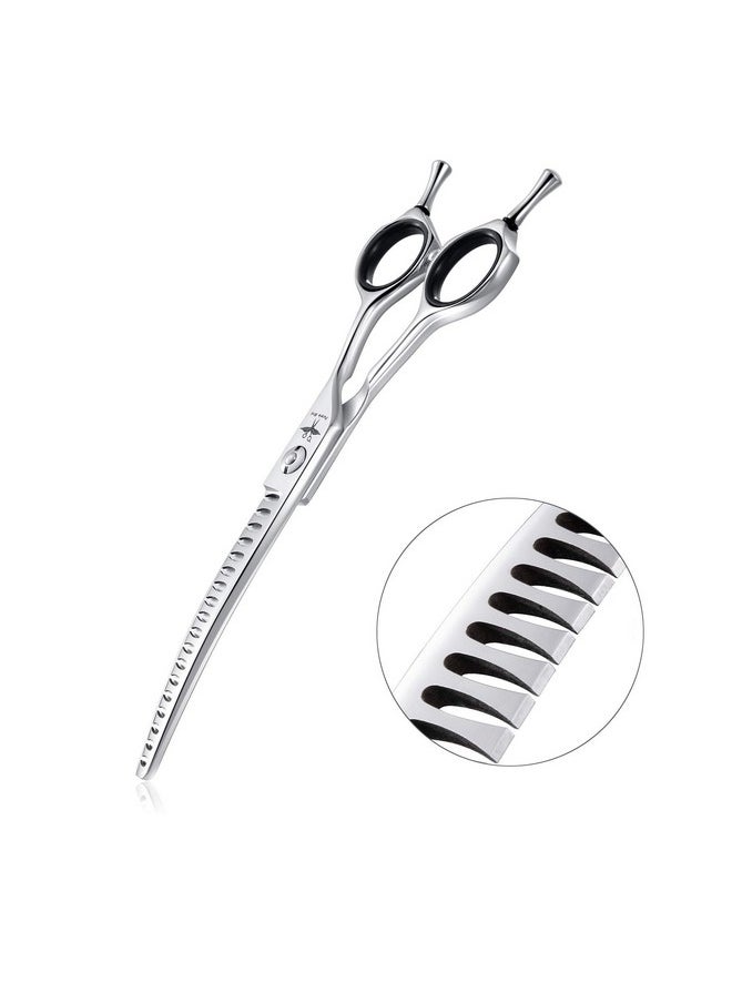 PURPLEBIRD 6.5 Inch Downward Curved Dog Grooming Scissors Pet Chunker Shears Professional Safety Blunt Tip Trimming Shearing For Dogs Cats Face Paws Limbs Japanese Stainless Steel Silver  - Image 1