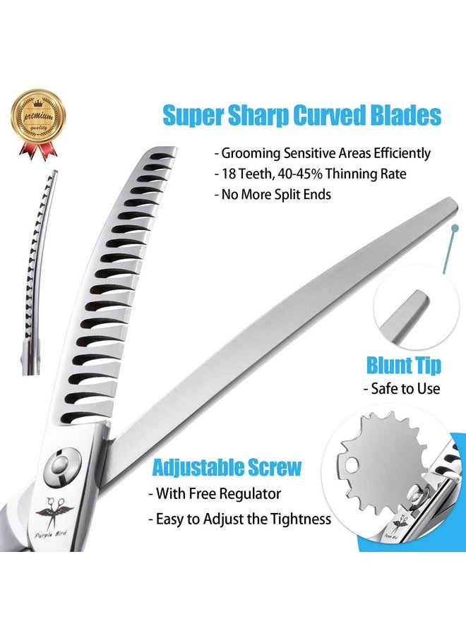 PURPLEBIRD 6.5 Inch Downward Curved Dog Grooming Scissors Pet Chunker Shears Professional Safety Blunt Tip Trimming Shearing For Dogs Cats Face Paws Limbs Japanese Stainless Steel Silver  - Image 2