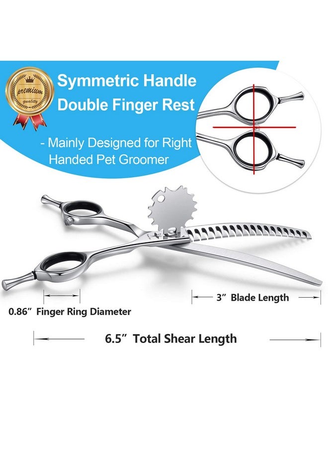 PURPLEBIRD 6.5 Inch Downward Curved Dog Grooming Scissors Pet Chunker Shears Professional Safety Blunt Tip Trimming Shearing For Dogs Cats Face Paws Limbs Japanese Stainless Steel Silver  - Image 3