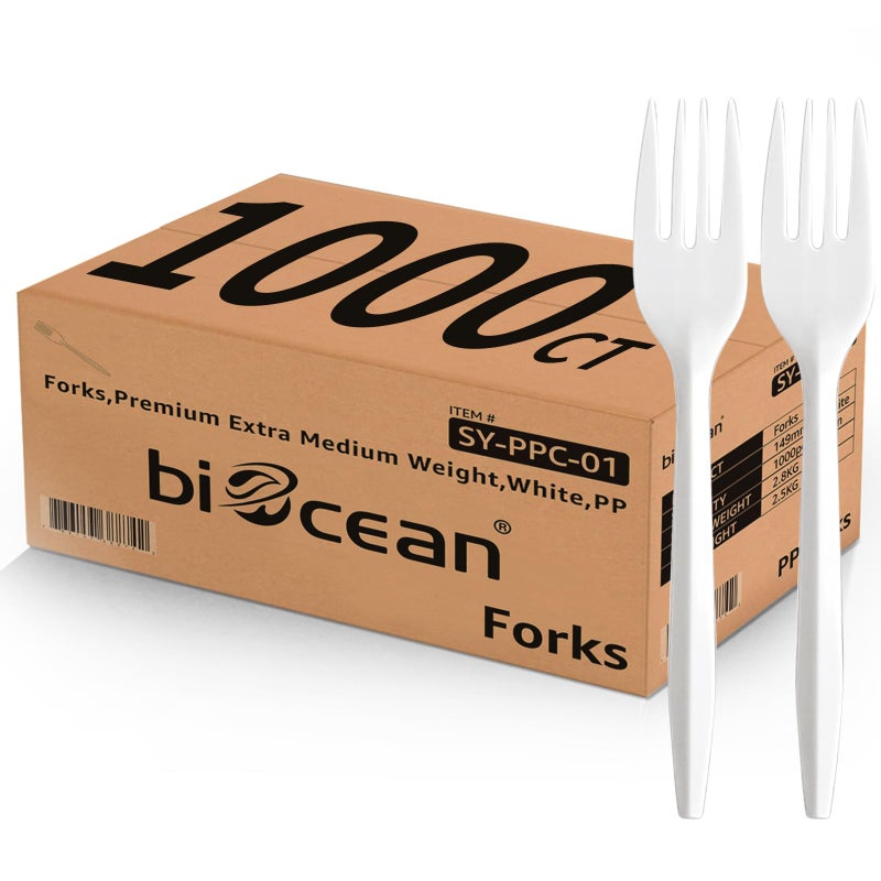 1000PCS Disposable Plastic Forks Silverware Set Bulk Fork White Reusable Heavy Duty Disposable Cutlery Plastic Utensils Flatware for Home Restaurant Party Picnic Camping Travel Forks1000pcs