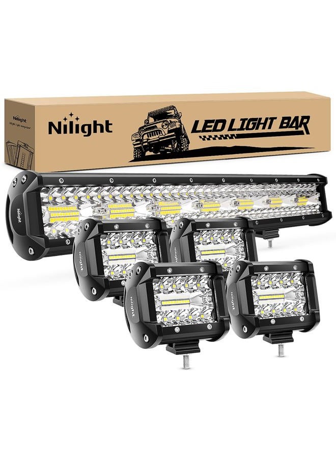 Nilight شريط إضاءة LED بقدرة 420 واط مع 3 صفوف بطول 20 بوصة و 4 قطع من مصابيح LED بقدرة 60 واط للقيادة في القوارب وإضاءة الشاحنات خارج الطريق - Image 1