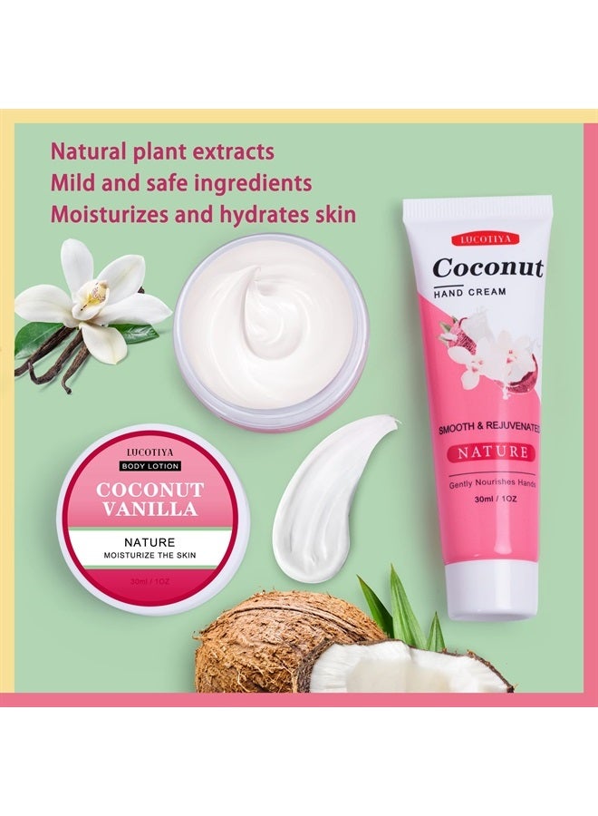 LUCOTIYA Gifts for Women,Friendship Gifts for Women,Travel Size Convenience Kits Coconut Vanilla Spa Gifts for Women,Bath and Body Set Travel Bag Include Hand Cream,Body Lotion,Lip Balm,Essential Oil - Image 2