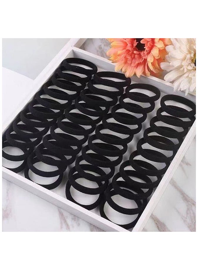 Generic 100PCS Elastic Hair Ties Ponytail Holders Elastic Hair Ties Thick Hair Bands Black - Image 3