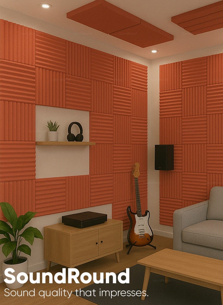 ساوند راوند ألواح الفوم الصوتي SoundRound مقاس 12×12×1 بوصة – عزل صوت احترافي بتصميم مضلع – للتحكم في الصدى ومعالجة السينما المنزلية – ألواح عالية الكثافة – 12 قطعة - لون احمر - Image 3