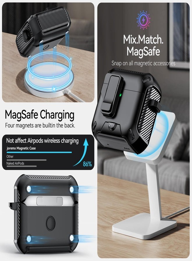 JOREMX for AirPods 4 Case (2024) with Phone Stand,with Automatic Snap Switch Carbon Fiber Design Protection Cover for Airpods 4 with Active Noise Cancellation Charging with Cleaning Pen (Black) - Image 5