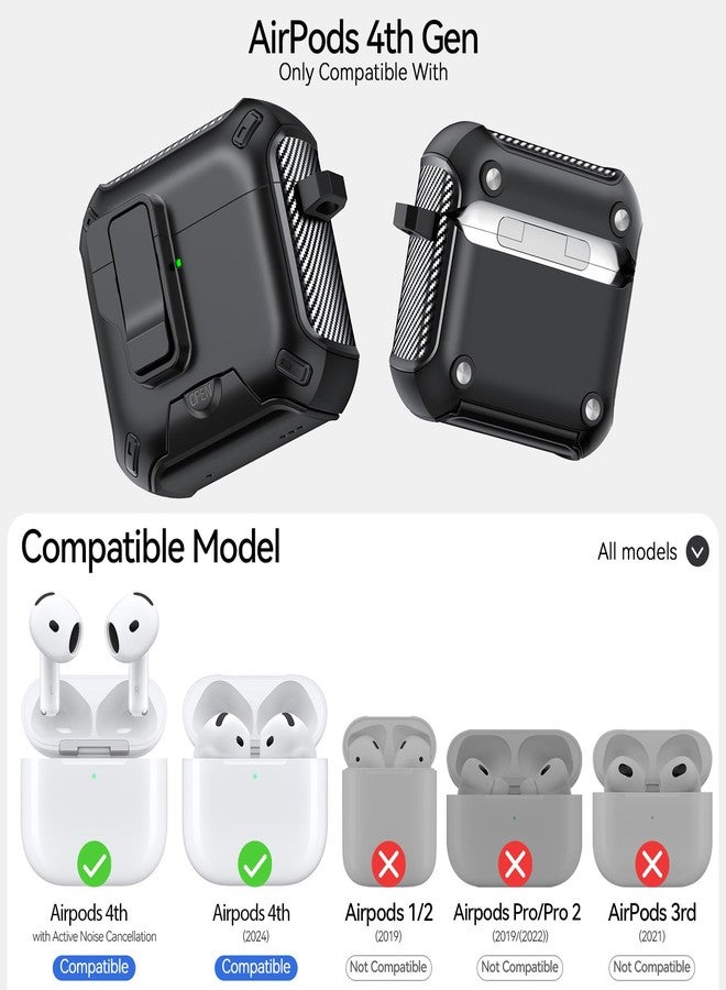 JOREMX for AirPods 4 Case (2024) with Phone Stand,with Automatic Snap Switch Carbon Fiber Design Protection Cover for Airpods 4 with Active Noise Cancellation Charging with Cleaning Pen (Black) - Image 2