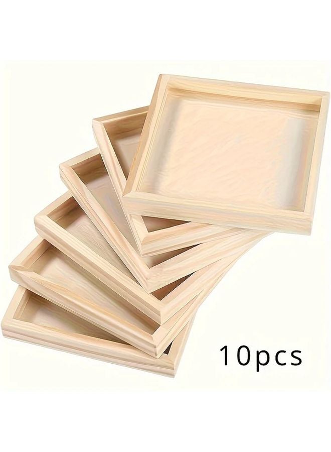 Set of 10 Unfinished Wooden Trays for DIY Craft Painting Staining 3D Puzzles Display Serving - Image 1