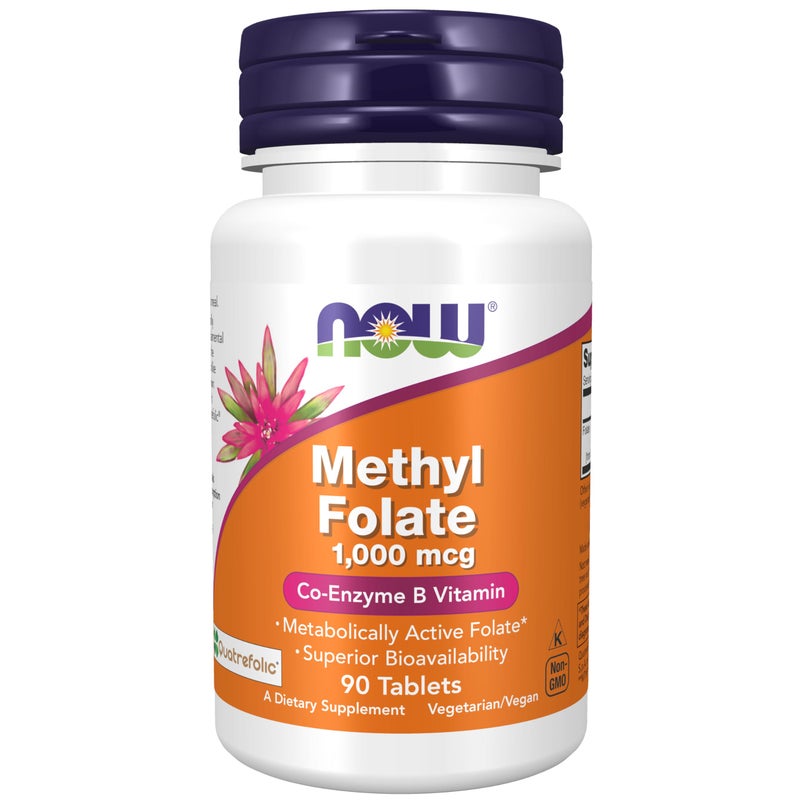 NOW Foods Supplements Methyl Folate 1000 mcg Metabolically Active Folate CoEnzyme B Vitamin 90 Tablets