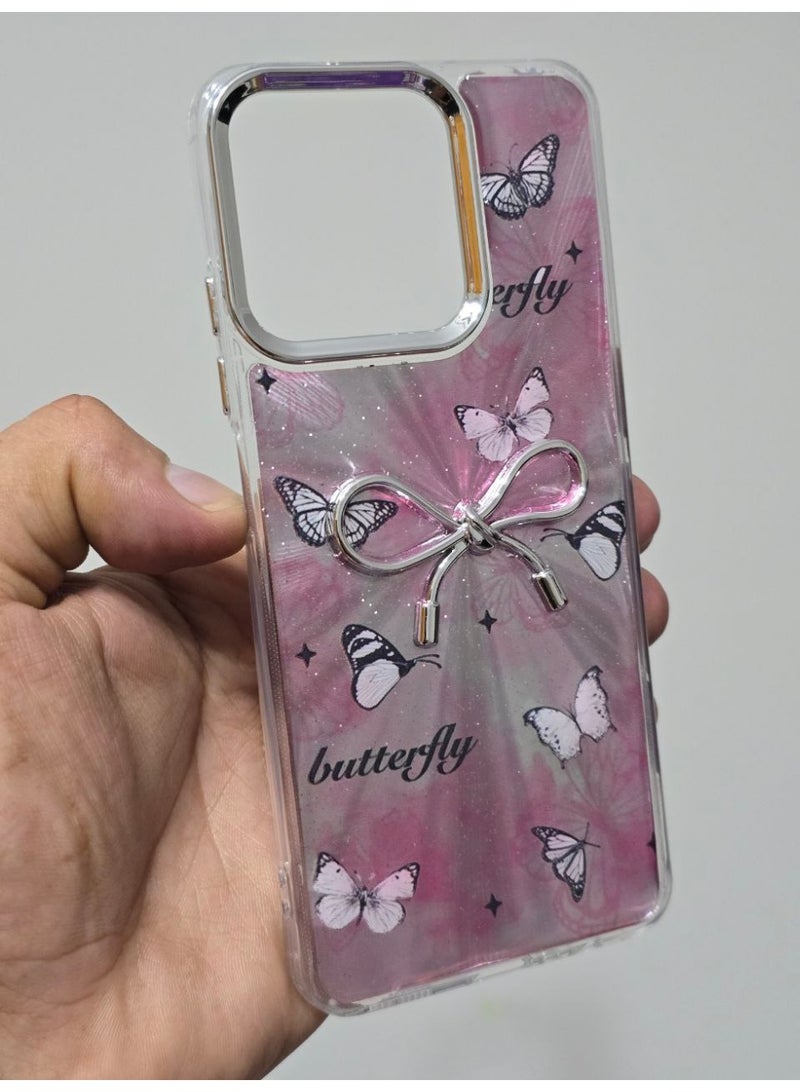 غطاء خلفي مقاوم للصدمات والخدش متوافق مع اوبو A5 Pro 4G يتميز بتصميم لامع مع فيونكة. - Image 2