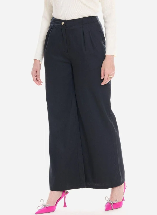 Virgio Black Virgio Women Flared High-Rise Pleated Trousers for Women | Best Price UAE