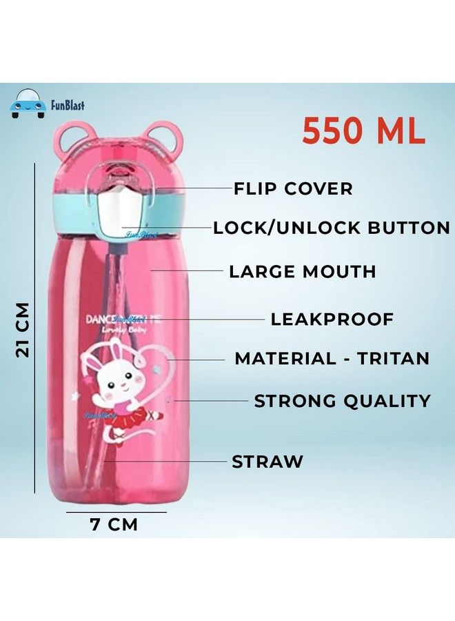 FunBlast School Water Bottle For Kidscartoon Design Tritan Water Bottle For School Going Kids Antileak Kids Sipper Water Bottle For Children 550 Ml (Pink) - Image 5