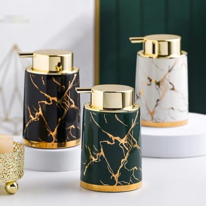 Marble Gold Inlay Ceramic Lotion Dispenser Liquid Hand Soap Dispenser Pump Bottle for Kitchen Bathroom (white) - Image 2