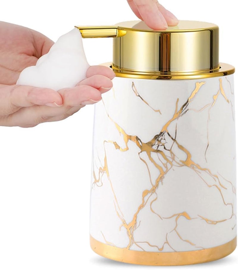 Marble Gold Inlay Ceramic Lotion Dispenser Liquid Hand Soap Dispenser Pump Bottle for Kitchen Bathroom (white) - Image 1
