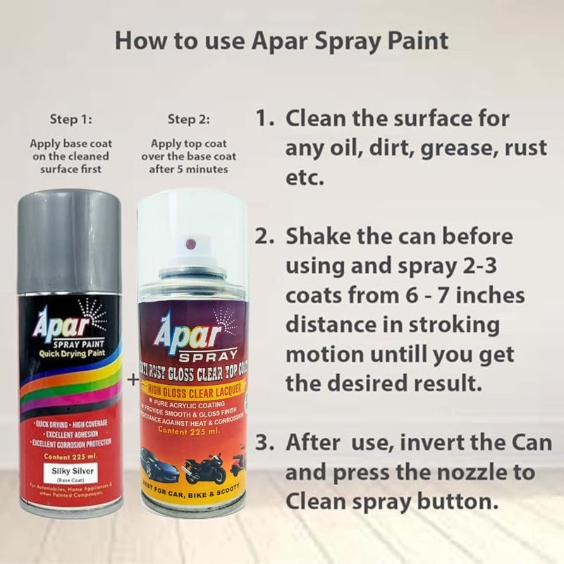 APAR Spray Paint Silky Silver (RC Colour Name)+GC Compatible for Maruti Cars (Before 2017 model)-225 ml (Pack of 2-Pcs) - Image 4