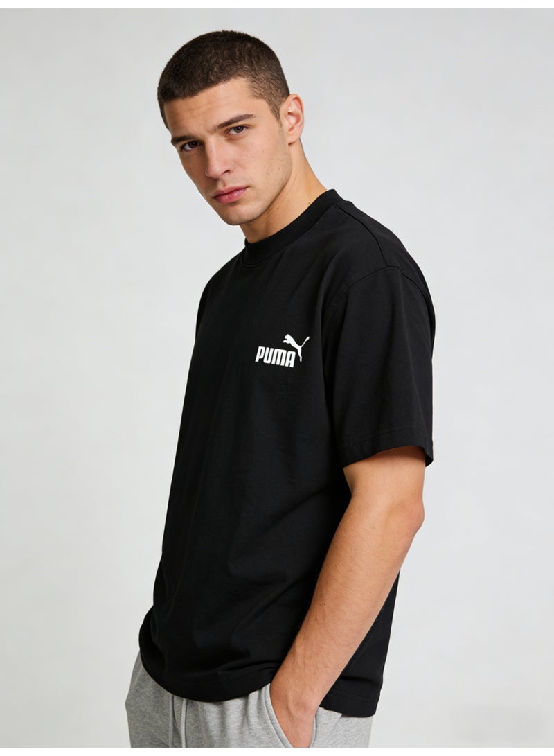 بوما PUMA Men's Relaxed Fit Crew Neck T-Shirt, Black Cotton Tee with Iconic White Logo - Image 3
