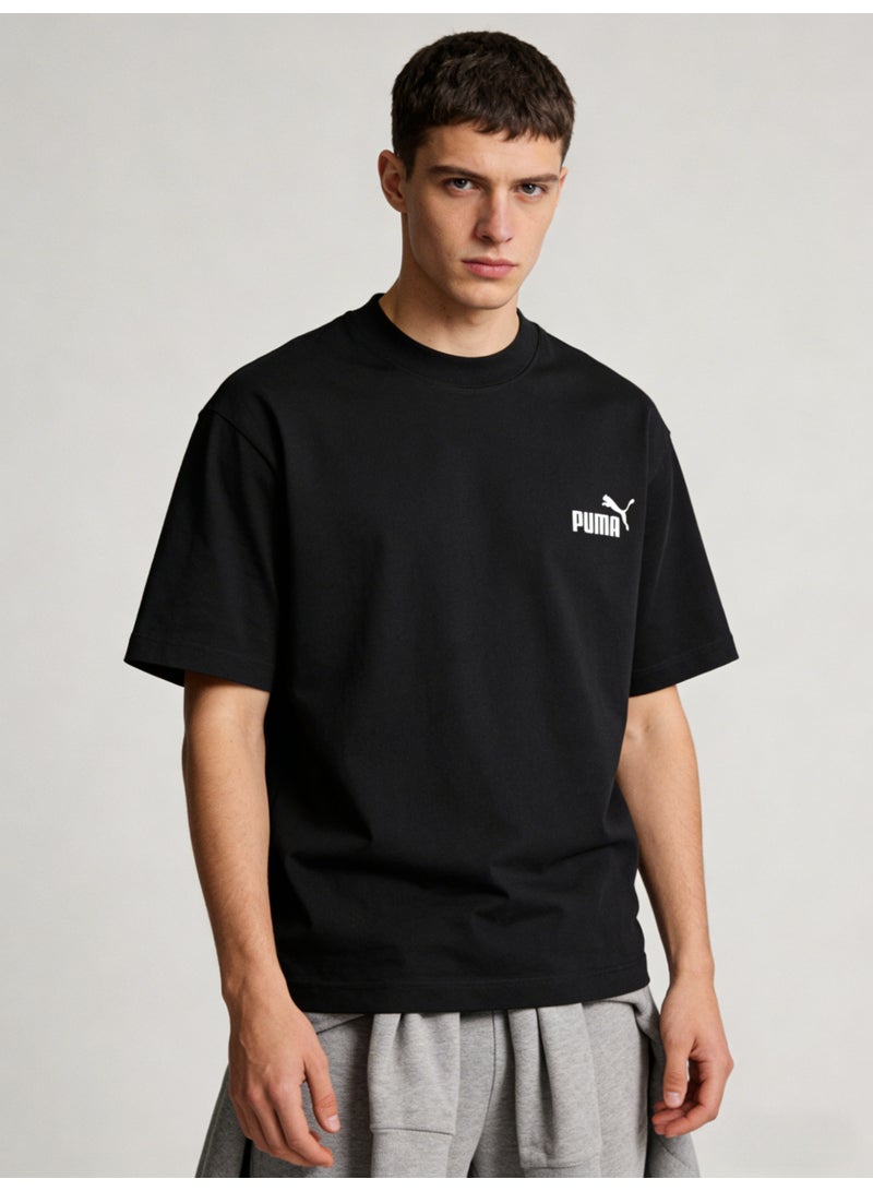 بوما PUMA Men's Relaxed Fit Crew Neck T-Shirt, Black Cotton Tee with Iconic White Logo - Image 2