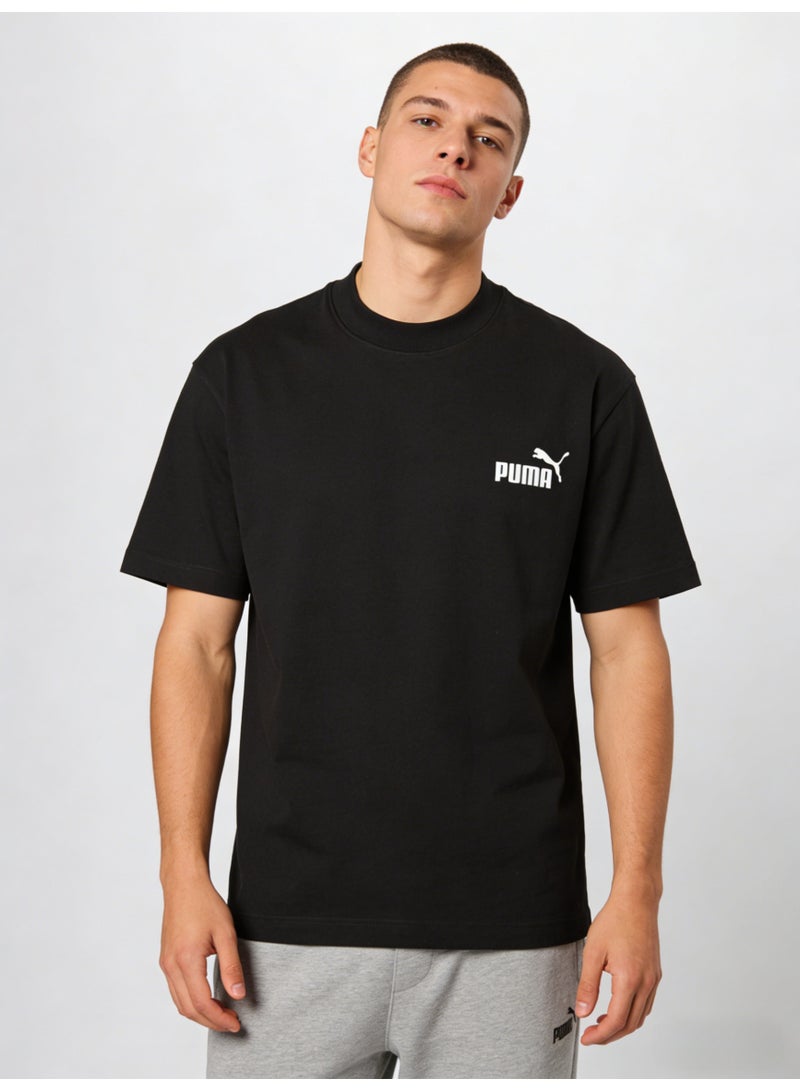بوما PUMA Men's Relaxed Fit Crew Neck T-Shirt, Black Cotton Tee with Iconic White Logo - Image 4