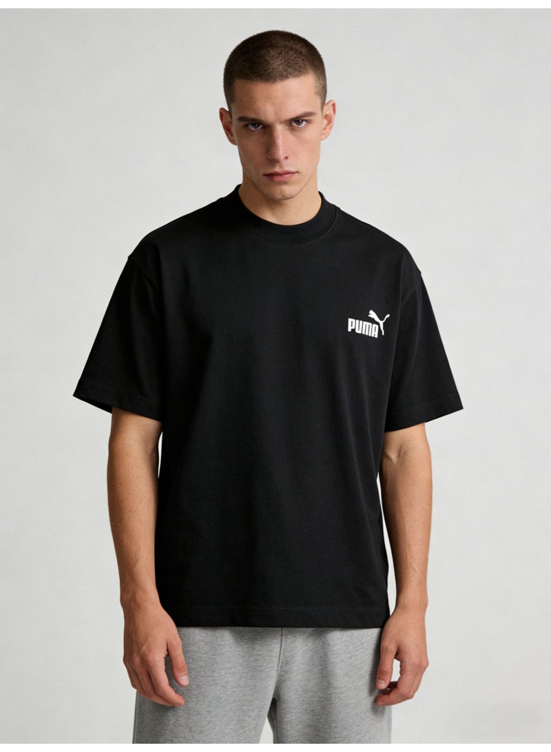 بوما PUMA Men's Relaxed Fit Crew Neck T-Shirt, Black Cotton Tee with Iconic White Logo - Image 1
