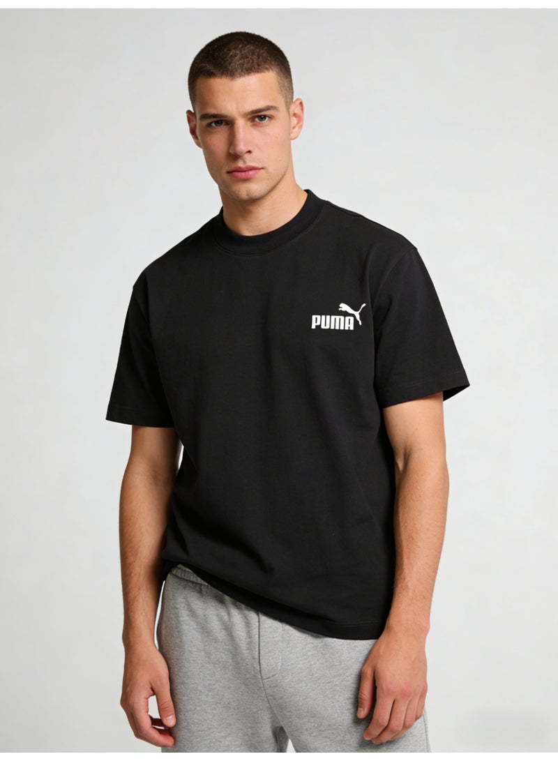 بوما PUMA Men's Relaxed Fit Crew Neck T-Shirt, Black Cotton Tee with Iconic White Logo - Image 5
