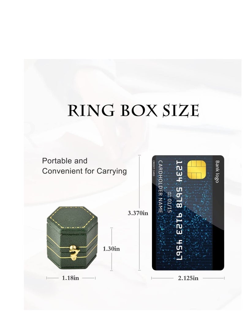 Vintage Ring Box, Antique Jewelry Classical Victorian Style Decor Mini Handcrafted for Gift Engagement Wedding Proposal Travel PU Leather (Hexagons, Green) - Image 5
