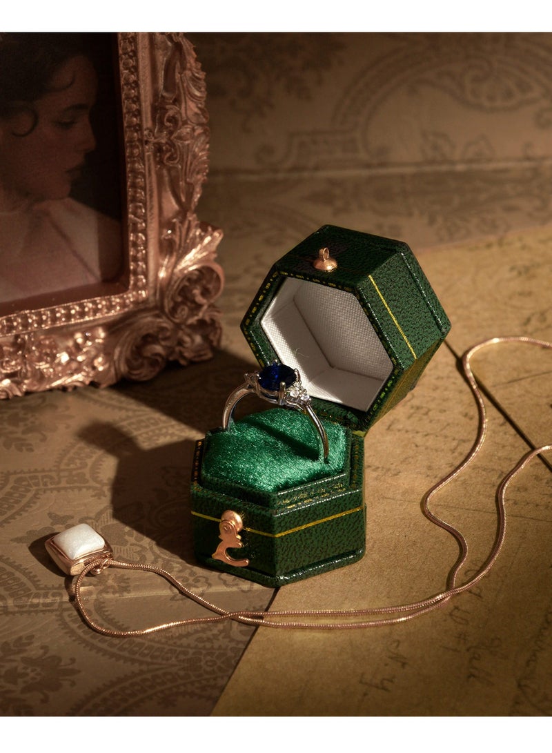 Vintage Ring Box, Antique Jewelry Classical Victorian Style Decor Mini Handcrafted for Gift Engagement Wedding Proposal Travel PU Leather (Hexagons, Green) - Image 3