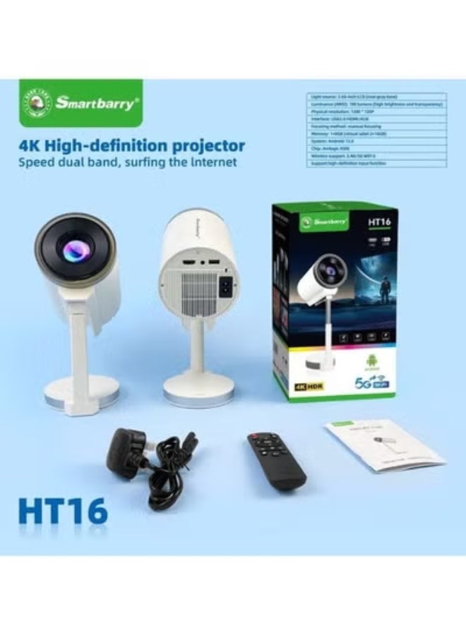 Smartbarry Smartberry HT16 Android 11 Mini Projector – 1080P Full HD, 4K Support, WiFi 6 & Bluetooth 5.2, Auto Keystone, Compact with Built-in Stand – Black - Image 2