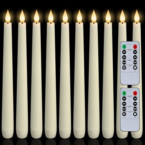 Homemory 12 Pcs Waxy Flameless Taper Candles with Remote Led Flameless Candlesticks Classic Tall Candle Flickering Battery Operated Taper Candles for Bedroom Dining Room Ivory 96 inches - Image 1