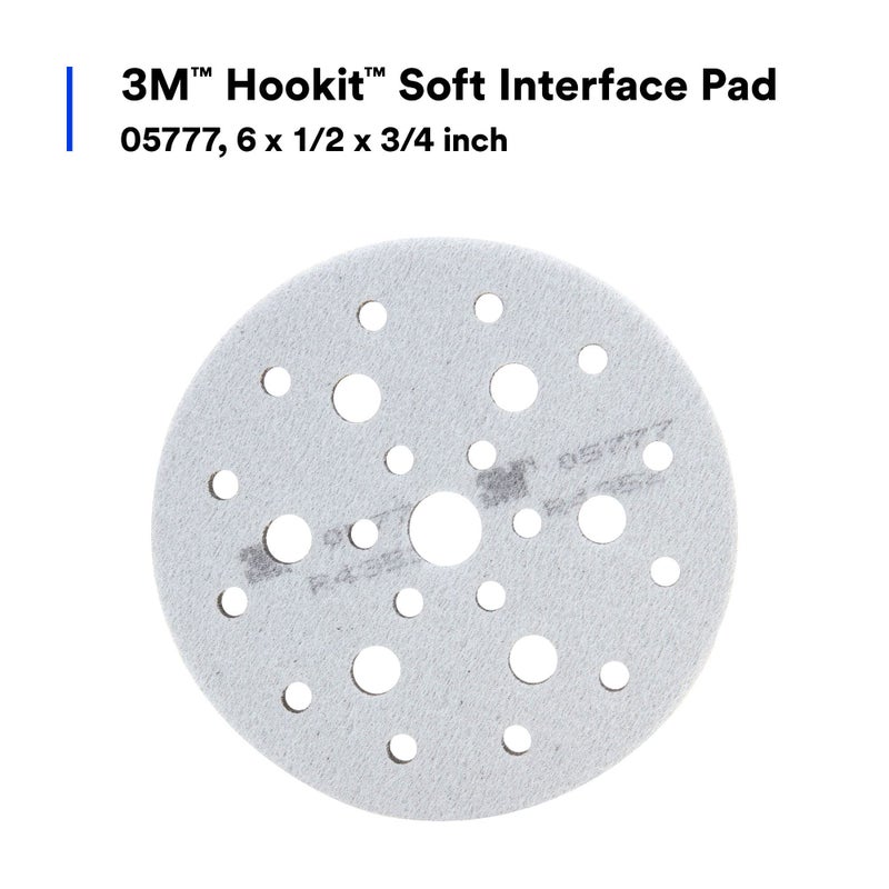 3M Hookit Soft Interface Pad, 05777, 6 in x 1/2 in x 3/4 in, Foam, Hole Pattern, Finer Finish for Auto Body Sanding Applications, 1 Pad - Image 2