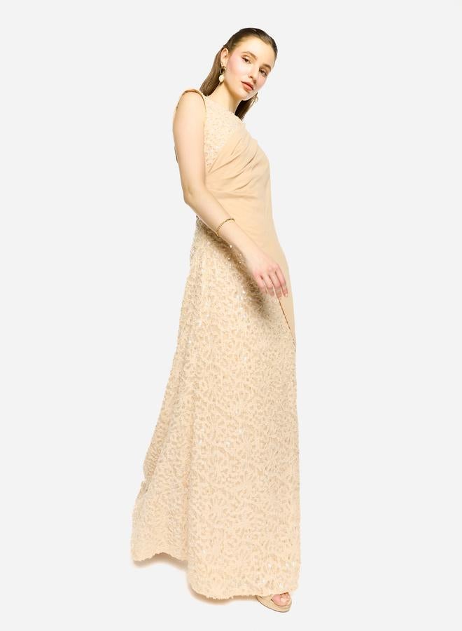 House of Moda Sequin Embroidered One Cape Sleeve Maxi Dress - Image 4
