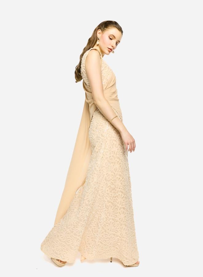 House of Moda Sequin Embroidered One Cape Sleeve Maxi Dress - Image 5