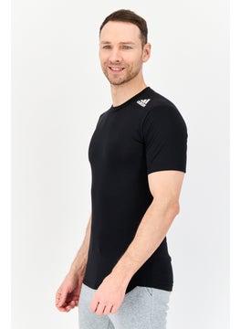 Adidas Men Slim Fit Brand Logo Short Sleeves Outdoor T-Shirt, Black  - Image 3