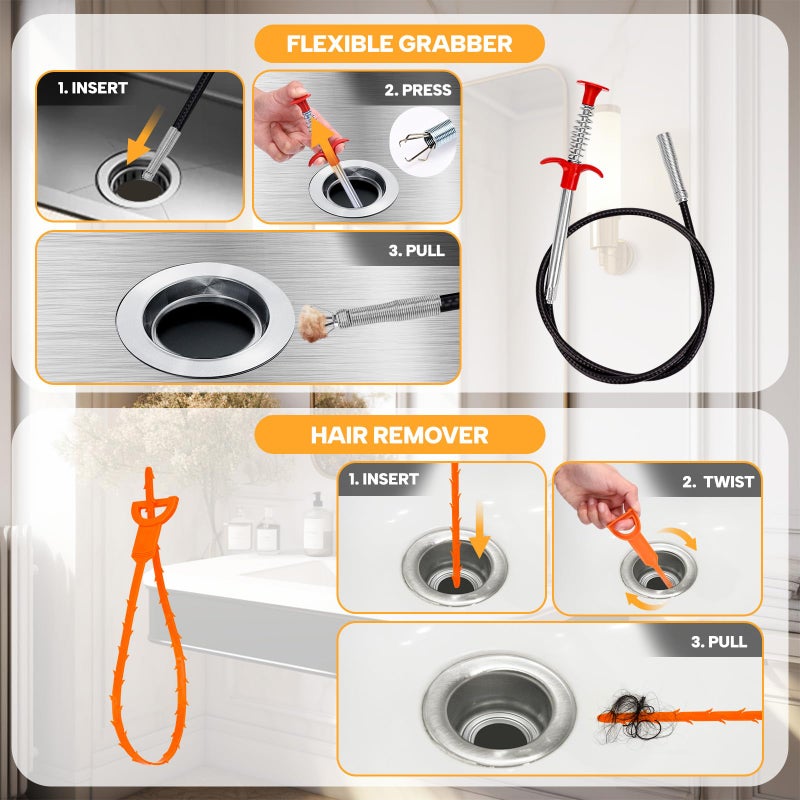 Ginbel Direct Drain Auger 33 ft, Plumbing Snake Hair Clog Remover Drain Snake Flexible Grabber Heavy Duty Sink Cleaner Tools for Shower Bathtub Bathroom Kitchen Pipe, Black - Image 5