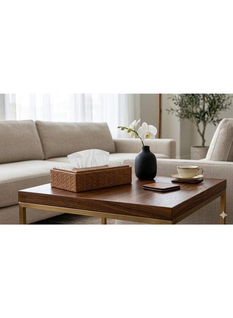 Modern Rectangular Wooden-Design Tissue Box Cover – Elegant Brown Wood Finish - Image 3