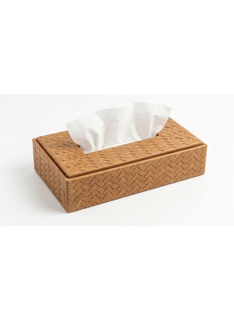 Modern Rectangular Wooden-Design Tissue Box Cover – Elegant Brown Wood Finish - Image 1