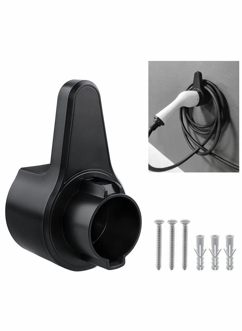 EV Charger Holder, ABS Waterproof Wall-Mount Electric Vehicle Charging Nozzle Plug Holster  Cable Hook with Screws for All SAE J1772 Cars Connector - Image 1