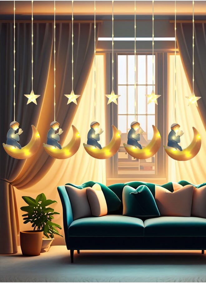 Nisf Al Qamar 5-star Ramadan lighting with 5 crescent moons connected directly to electricity, 3 meters high  - Image 1